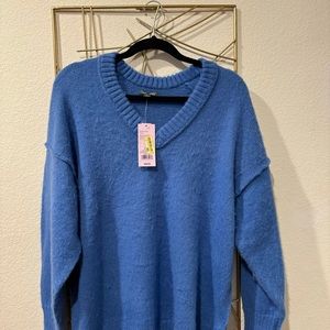 Blue v neck cardigan sweater